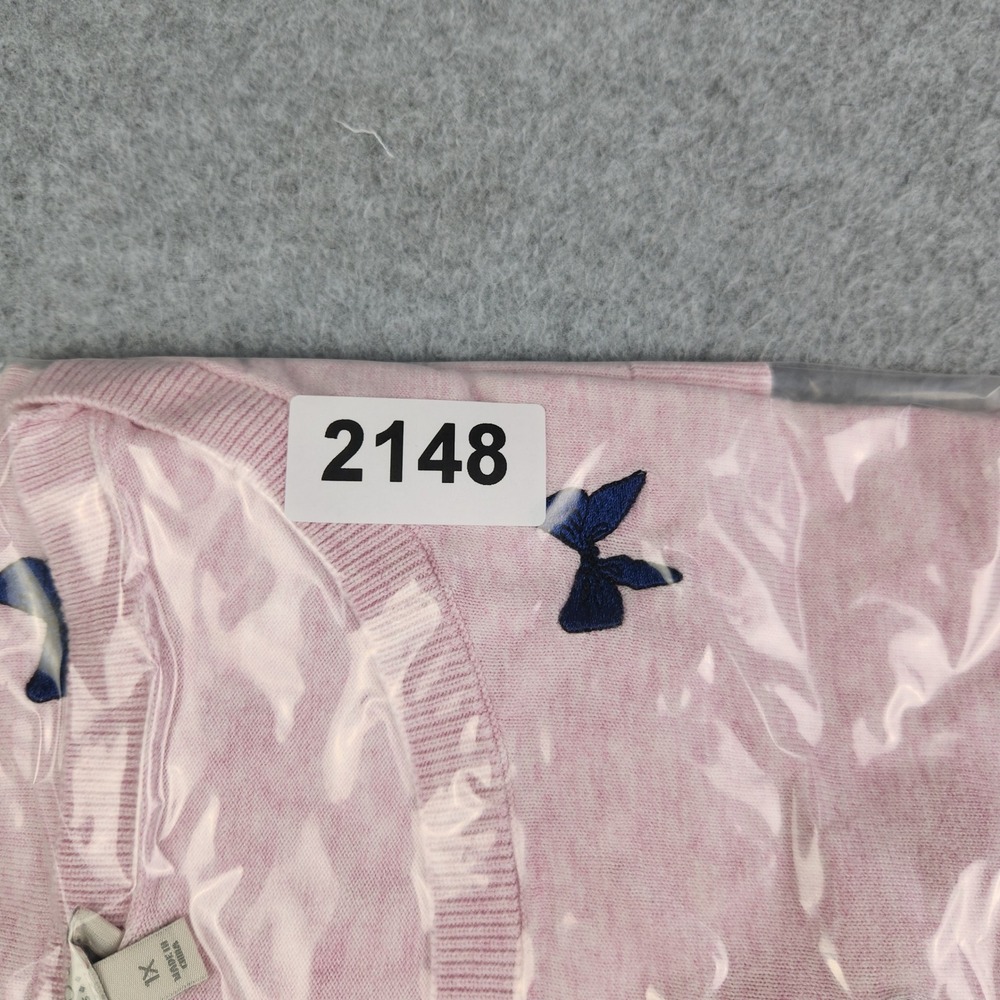Talbots Sweater Women 1X Pink Paris Embroidered Pullover 3/4 Sleeve Cotton Blend - Picture 8 of 8